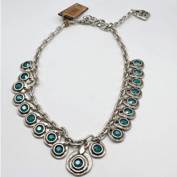 UNO de 50 Tizoc Necklace Multi Dangle Silver Choker Chain Blue Crystals Charms - Picture 7 of 15